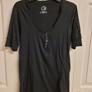 Women's black t shirt , quarter button down , size small